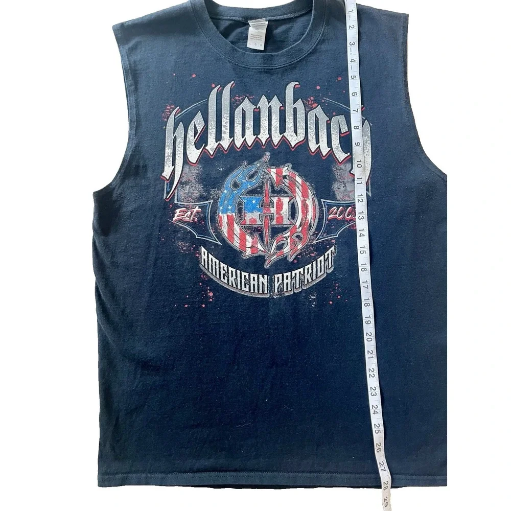 Hellanbach American Patriot Est 2003 Shirt Sz L Large BLACK USA FLAG Sleeveless‎